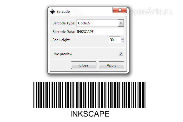 Буквы в штрих-коде в Inkscape