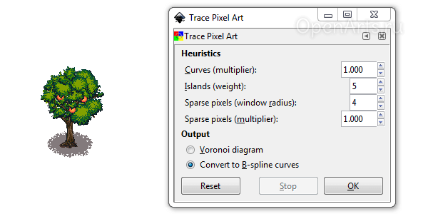 Диалог Trace Pixel Art в Inkscape